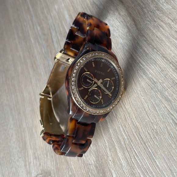 Womens Fossil Watch - Stella, tortoise shell links & gold diamond face - Picture 3 of 5